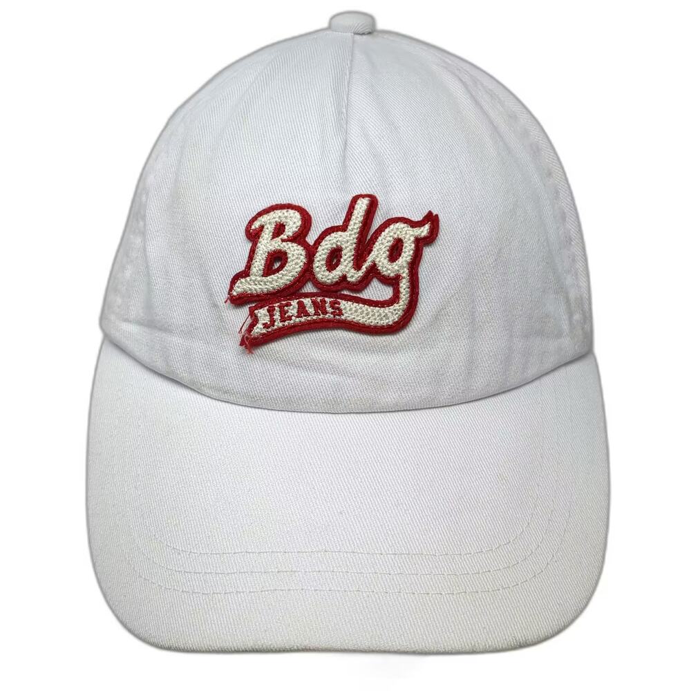 BDG 5 Panel Hat White Red One Size Slideback Embroidered Logo Jeans Adjustable